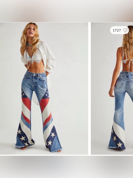 We The Free Denim - We The Free Star & Stripe Flared Jeans in Blue, Red & White
